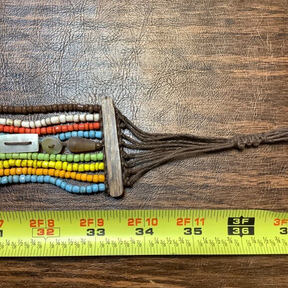Vtg Boho Retro Tribal Multicolored Seed Beads Belt Woven Cord 60" Length - Picture 8 of 8